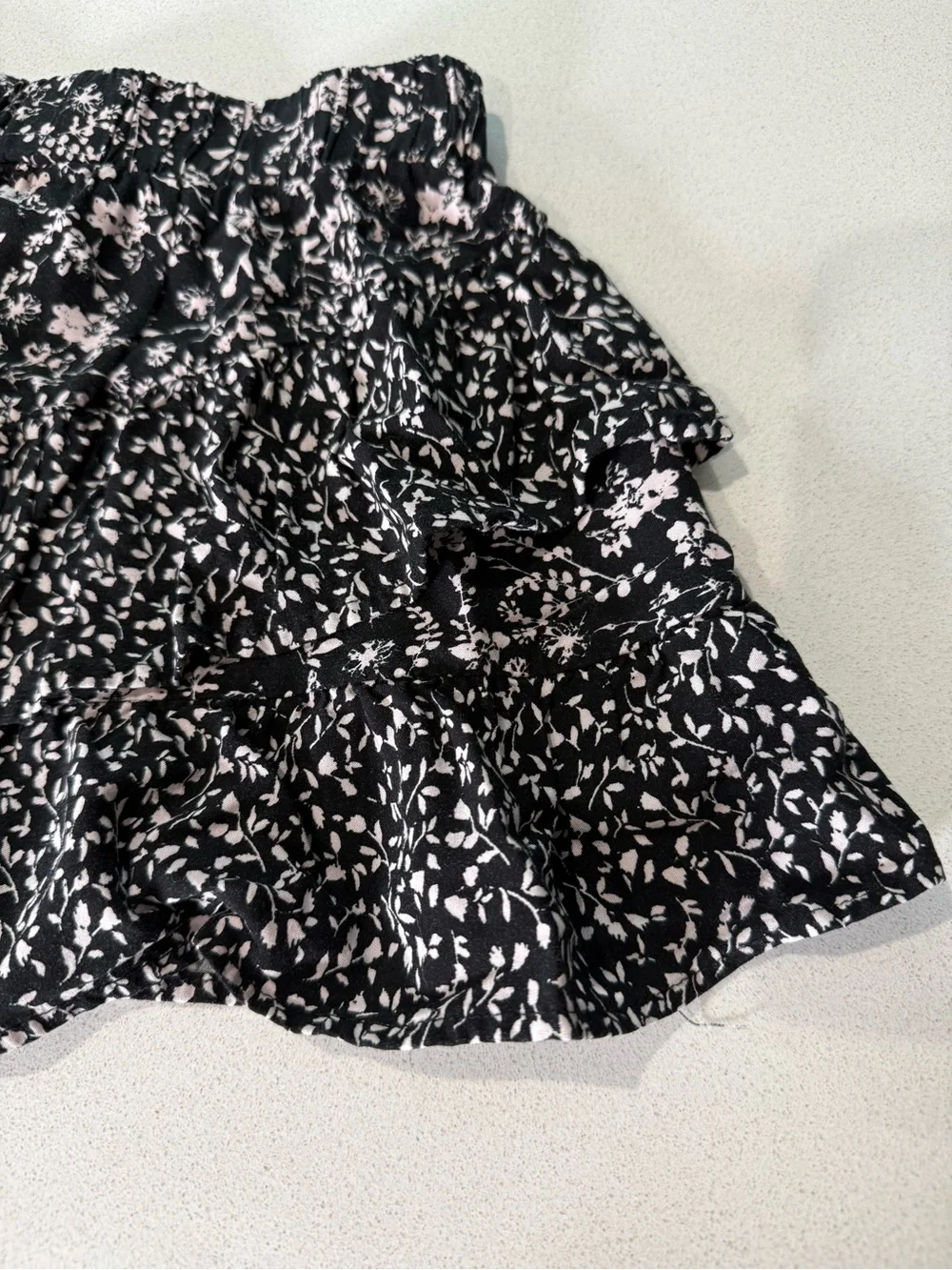 Tiered Black Floral Mini Skirt - Women's